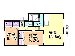 ル・ブランプルミエ 2LDKの間取図画像