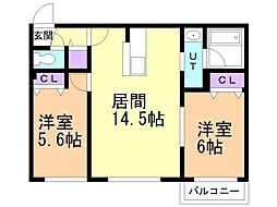 札幌市北区新琴似十条1丁目マンション 2LDKの間取図画像