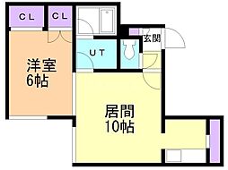 カーサノルテ麻生 1LDKの間取図画像