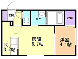 アルーア北大前 1LDKの間取図画像