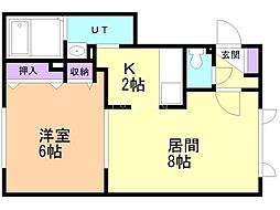パルレ屯田2 1LDKの間取図画像