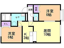 セジュール拓北 2LDKの間取図画像