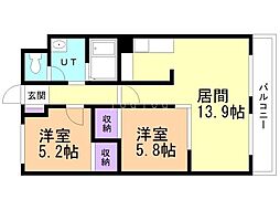 スノーベル麻生 2LDKの間取図画像