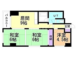 ドミ山鼻 4階3LDKの間取り