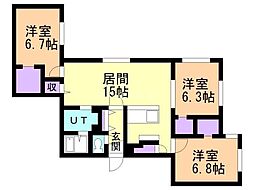 札幌市営東西線 西28丁目駅 徒歩10分の賃貸マンション 3階3LDKの間取り