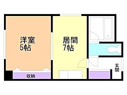 モア南6条 1階1DKの間取り