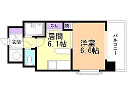 トーワビルデンス 3階1DKの間取り