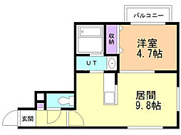 ラベンデール山鼻 3階1LDKの間取り