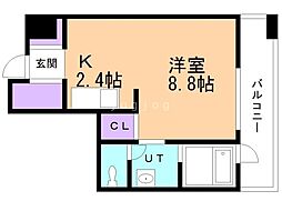 ラフィネタワー札幌南3条 2階1Kの間取り