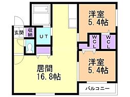 アイル山鼻 3階2LDKの間取り