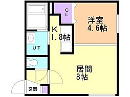 札幌市電2系統 西線11条駅 徒歩6分の賃貸マンション 4階1LDKの間取り