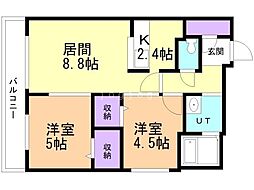 ヒューガ大通スイート 4階2LDKの間取り