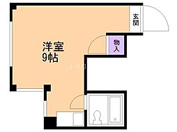 シュペールシャトー 4階ワンルームの間取り