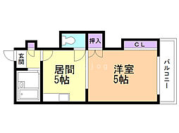 インペリアルワタナベ 2階1DKの間取り