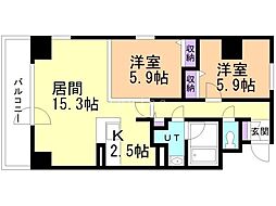 シティコート北一条 11階2LDKの間取り