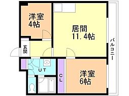 ライオンズマンション大通 3階2LDKの間取り