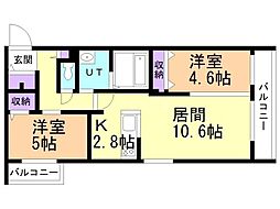 札幌市営東西線 西18丁目駅 徒歩8分の賃貸マンション 1階2LDKの間取り