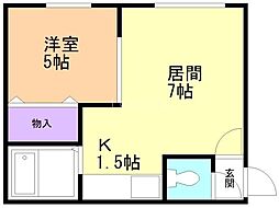 コアーライズ弐番館 1LDKの間取図画像
