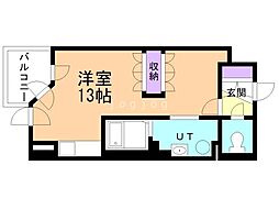 ＵＵＲコート札幌南三条プレミアタワー 6階ワンルームの間取り