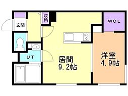 札幌市営東西線 西18丁目駅 徒歩13分の賃貸マンション 2階1LDKの間取り