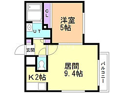 シャルム大通東II 4階1LDKの間取り