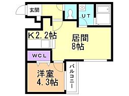 札幌市電2系統 西線11条駅 徒歩4分の賃貸マンション 1階1LDKの間取り