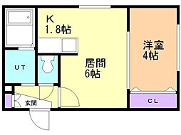 エヴァンスコート南1条 2階1LDKの間取り