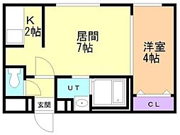 RAFFINE大通東PREMIUM 2階1LDKの間取り