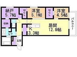 札幌市中央区南五条西11丁目マンション 2SLDKの間取図画像