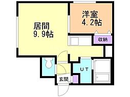 STUDIO中島公園 1LDKの間取図画像