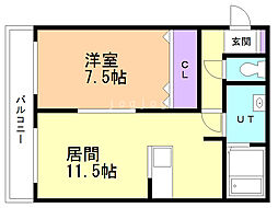 ジュネス山鼻 1LDKの間取図画像