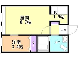 グランメール北11条 1LDKの間取図画像