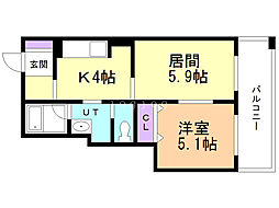 KDXレジデンス大通公園 1LDKの間取図画像
