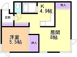 アーブ円山 1LDKの間取図画像