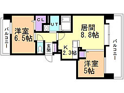 ドミ山鼻八条 2DKの間取図画像