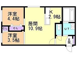 札幌市中央区南九条西13丁目マンション 2LDKの間取図画像