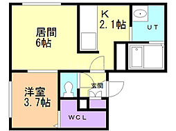 オルキデア西線9条 1LDKの間取図画像