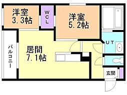 札幌市中央区南九条西13丁目マンション 2DKの間取図画像