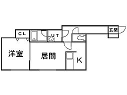 ハピネス北2条1 1LDKの間取図画像