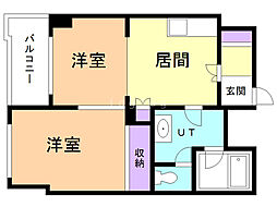朝日プラザ山鼻 2DKの間取図画像