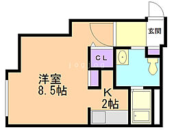 プレステージ札幌 1Kの間取図画像