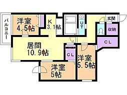 ヴォーネン山鼻ウェスト 3LDKの間取図画像