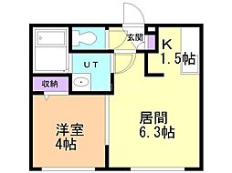 エヴァンスコート南1条 1DKの間取図画像