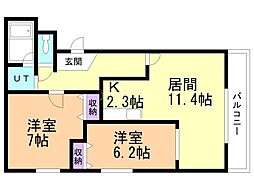 リリーマンション2 2LDKの間取図画像
