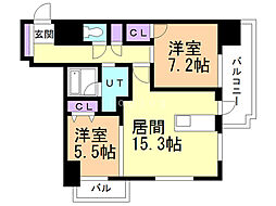 マストライフ南4条 2LDKの間取図画像