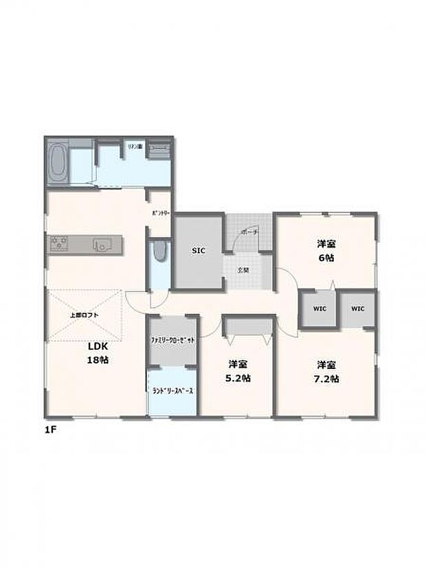 1号棟 3LDK+WIC+パントリー+リネン庫+シューズクローク+ファミリークローゼット+ランドリースペース