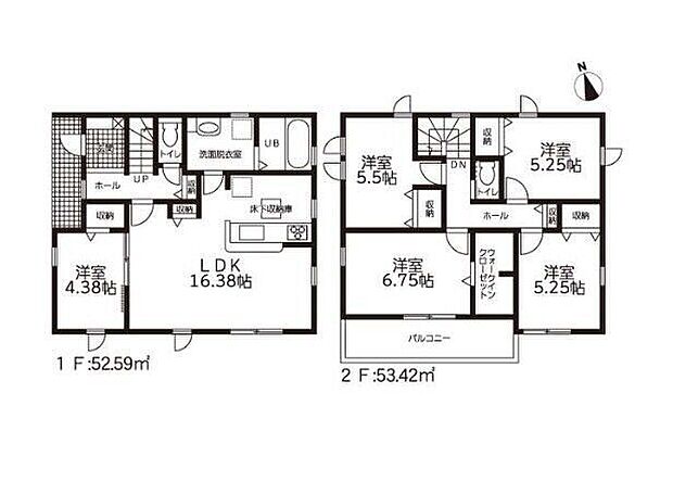 5LDKの間取りです。お部屋数が多いので、ご家族それぞれのお部屋を確保できそうですね。