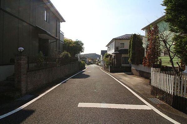 西側前面道路です。広々しているので駐車がしやすいです。