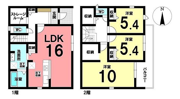 3LDK+納戸付きの間取りです。全居室収納付きで、お部屋をより広くお使いいただけます。
