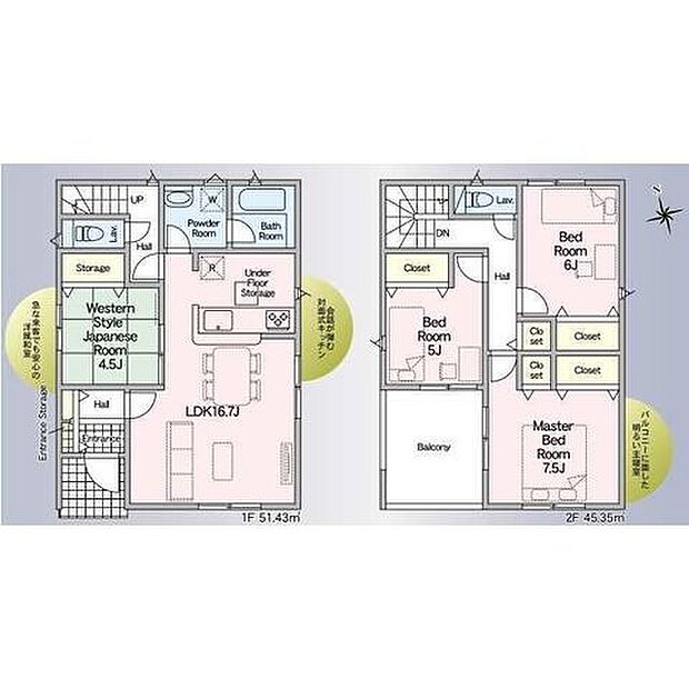 4LDKの間取りです。全居室収納付き!広々としたお部屋でゆったりとお過ごしいただけそうです。